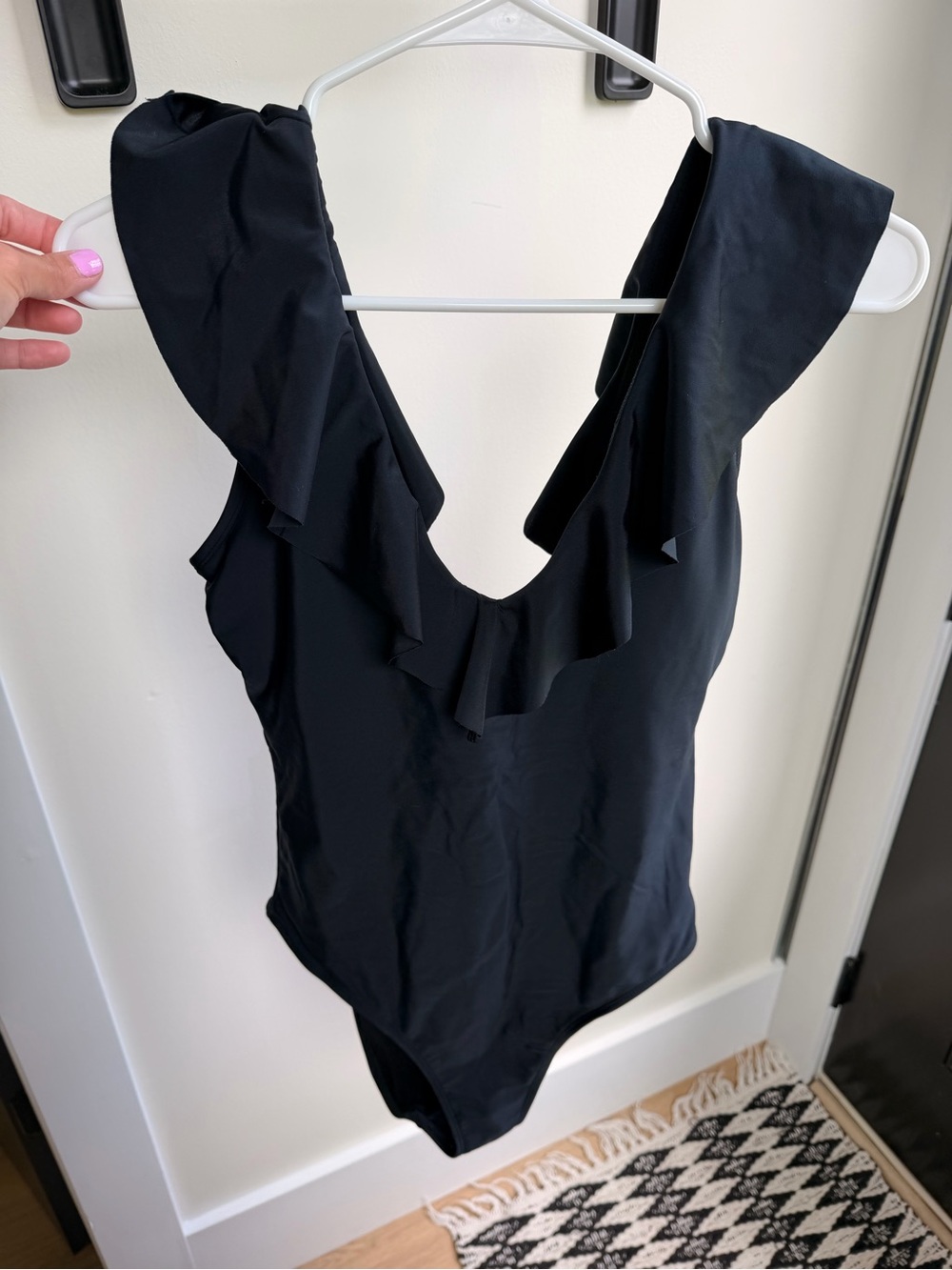 Old Navy Black Ruffle Shoulder One-Piece Swimsuit